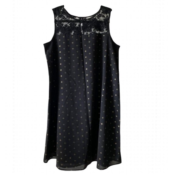 โจ Black & Gold Star Print Dress w/ Lace Yoke โ A Magical Everyday Look! โจ - Picture 1 of 3